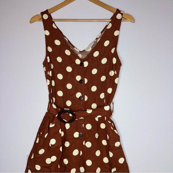 Monteau Rust and Cream Polka Dot Jumpsuit M, Button, Belted, crop - Picture 7 of 14